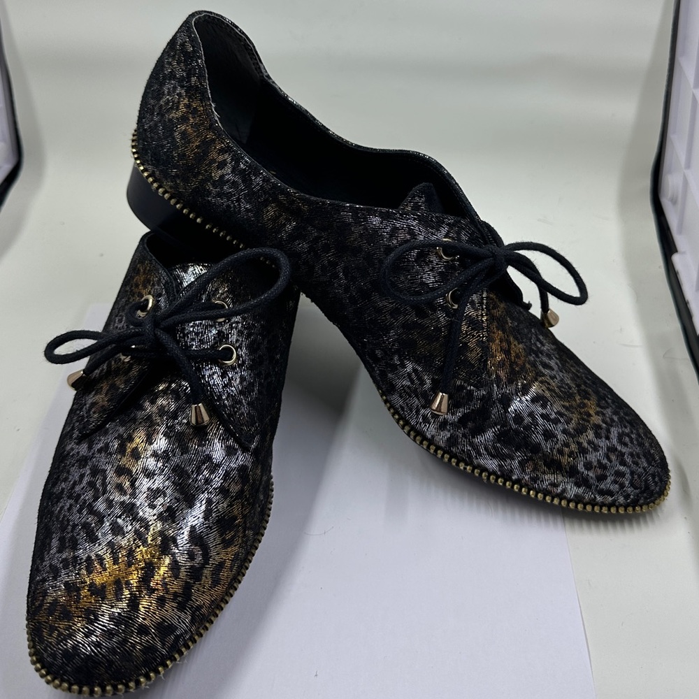 Adrianna Papell Metallic Cheetah Paxton Oxford Loafers Flats 7.5